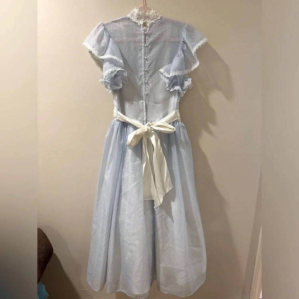 Rare Vintage Gunne Sax Dotted Baby Blue Floral Lace Victorian Prairie Dress 11 - Picture 3 of 5